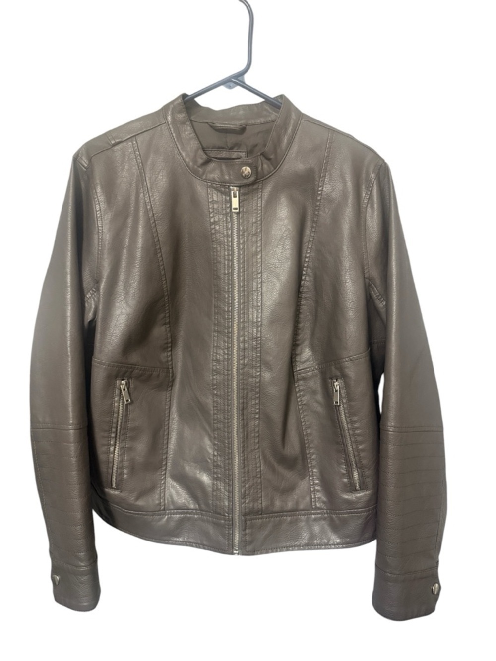 By Bernardo GRAY Polyurethane Zip Up Bomber Biker Jacket w/ Pockets Size 1X